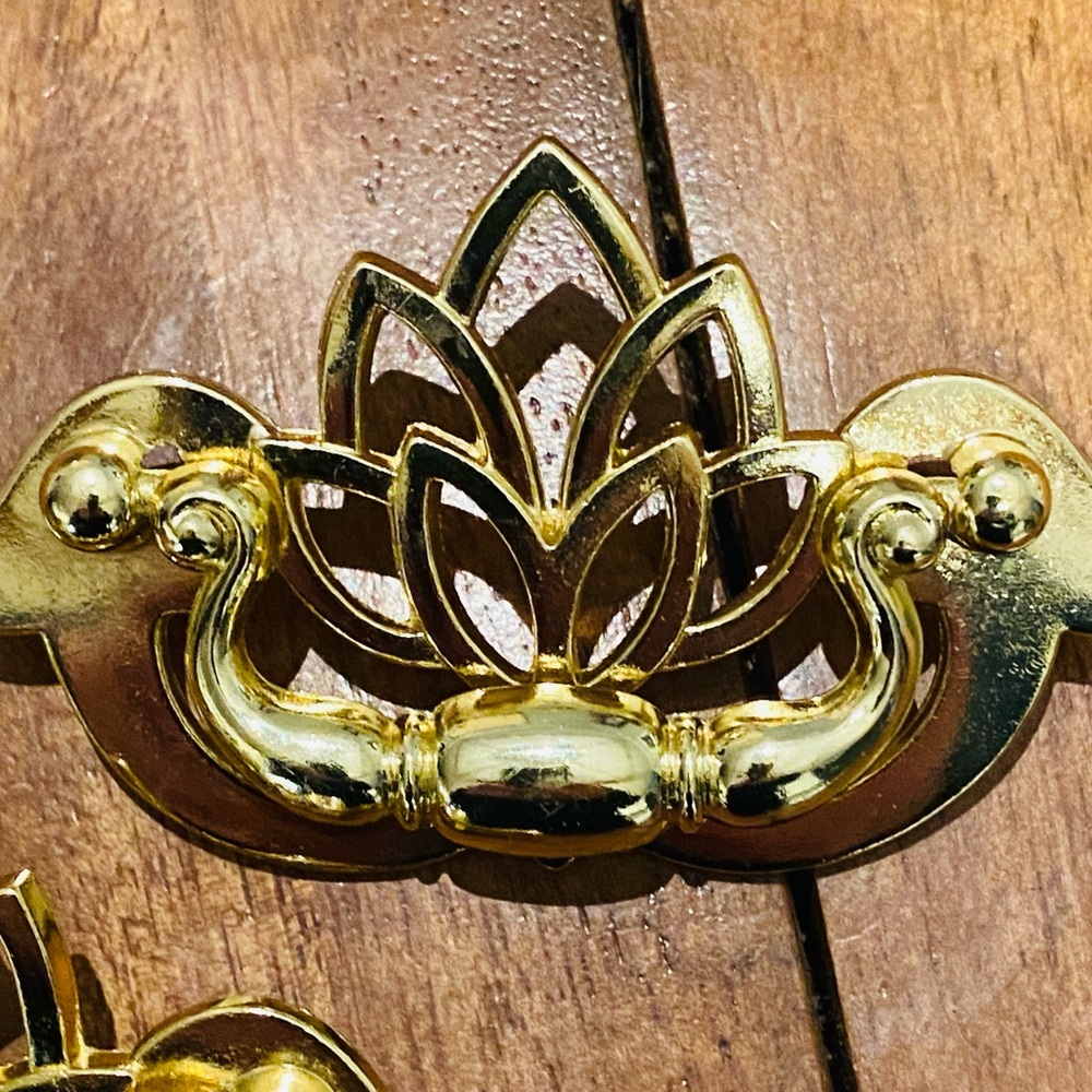 2 New Ornate Gold Drawer Pull - Lotus/ butterfly Motif